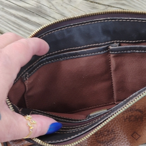 MCM Tan and Black Logo Shoulder Bag - Picture 9 of 12